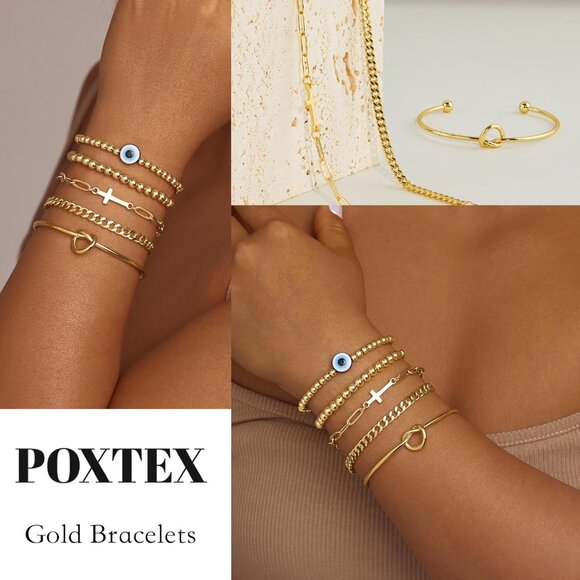 Gold-Style 06 Dainty Stack Beaded, Cross,Snake Bracelets Jewelry Gifts for Women - Picture 6 of 9